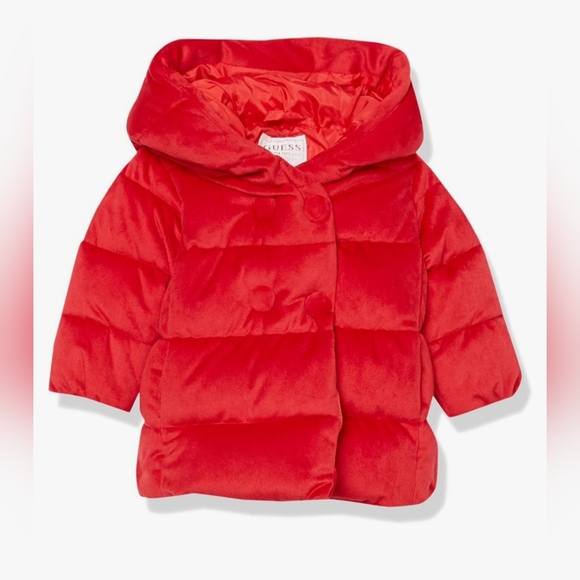 Guess Other - Baby Girl "GUESS" Stretch Velvet Hooded Quilted Puffer Jacket- Necessary…